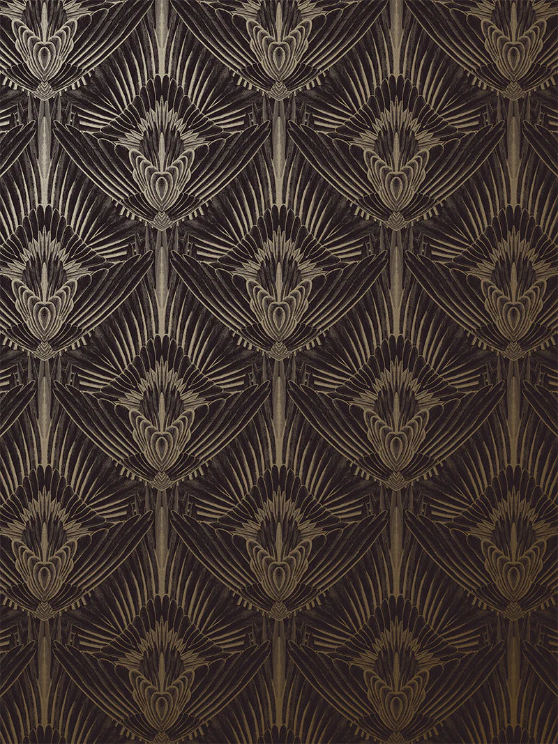 Charleston Feather wallpaper in black & gold