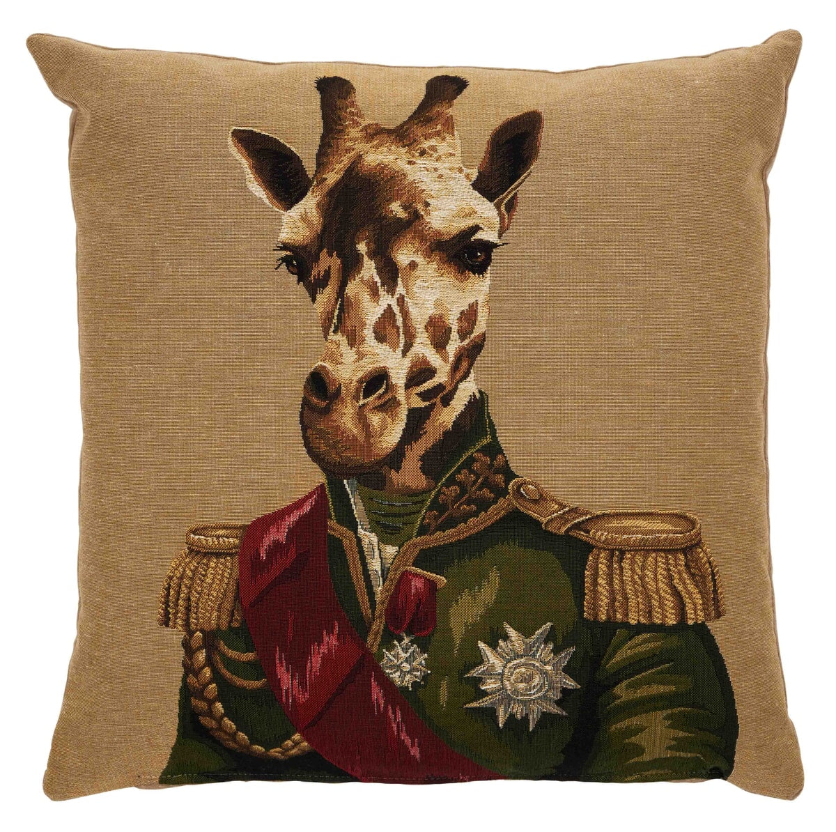 Colonel Giraffe Tapestry Cushion with Feather Filler 