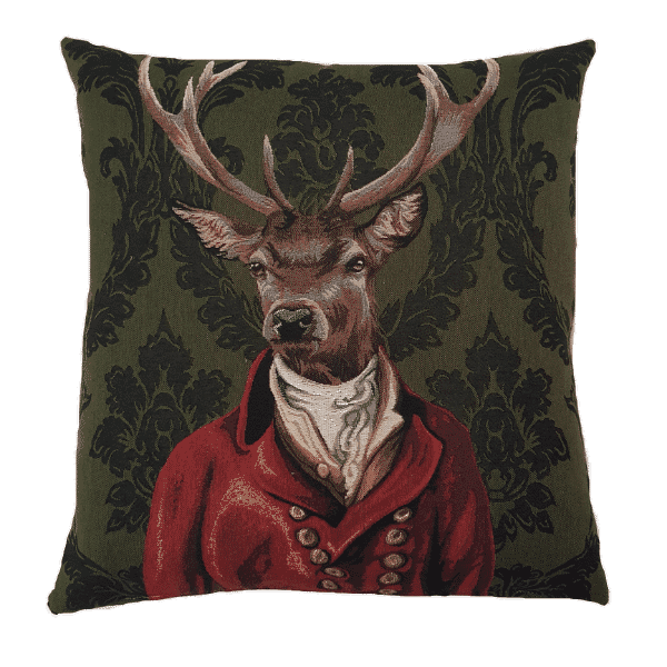 Stanley Stag Damask Tapestry Cushion with Feather Filler 