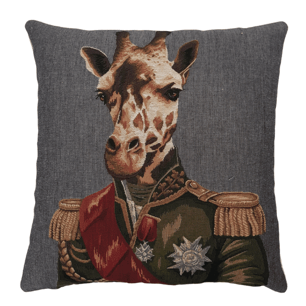 Colonel Giraffe Grey Tapestry Cushion with Feather Filler 