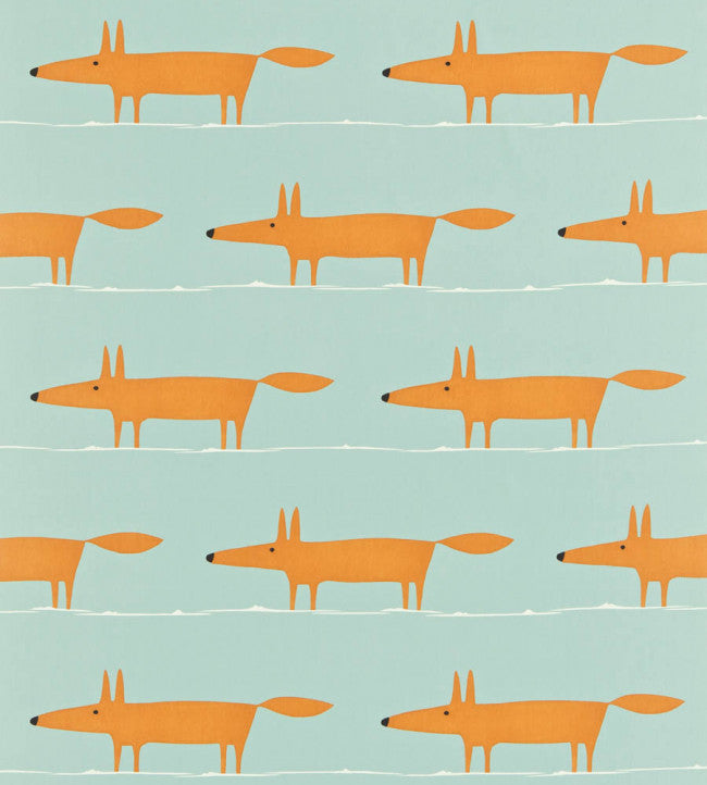 Mr Fox Fabric - Sky / Tangerine / Chalk