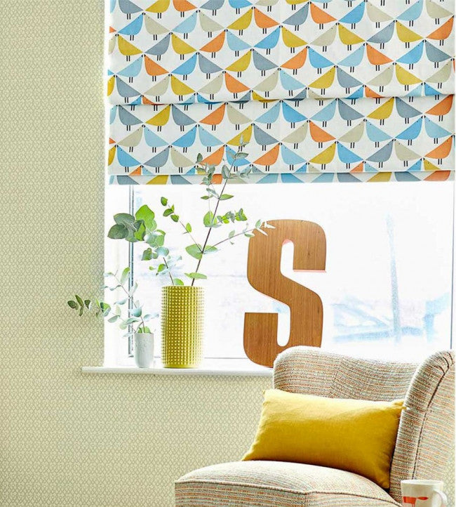 Lintu Room Fabric - Satsuma / Sky / Pebble