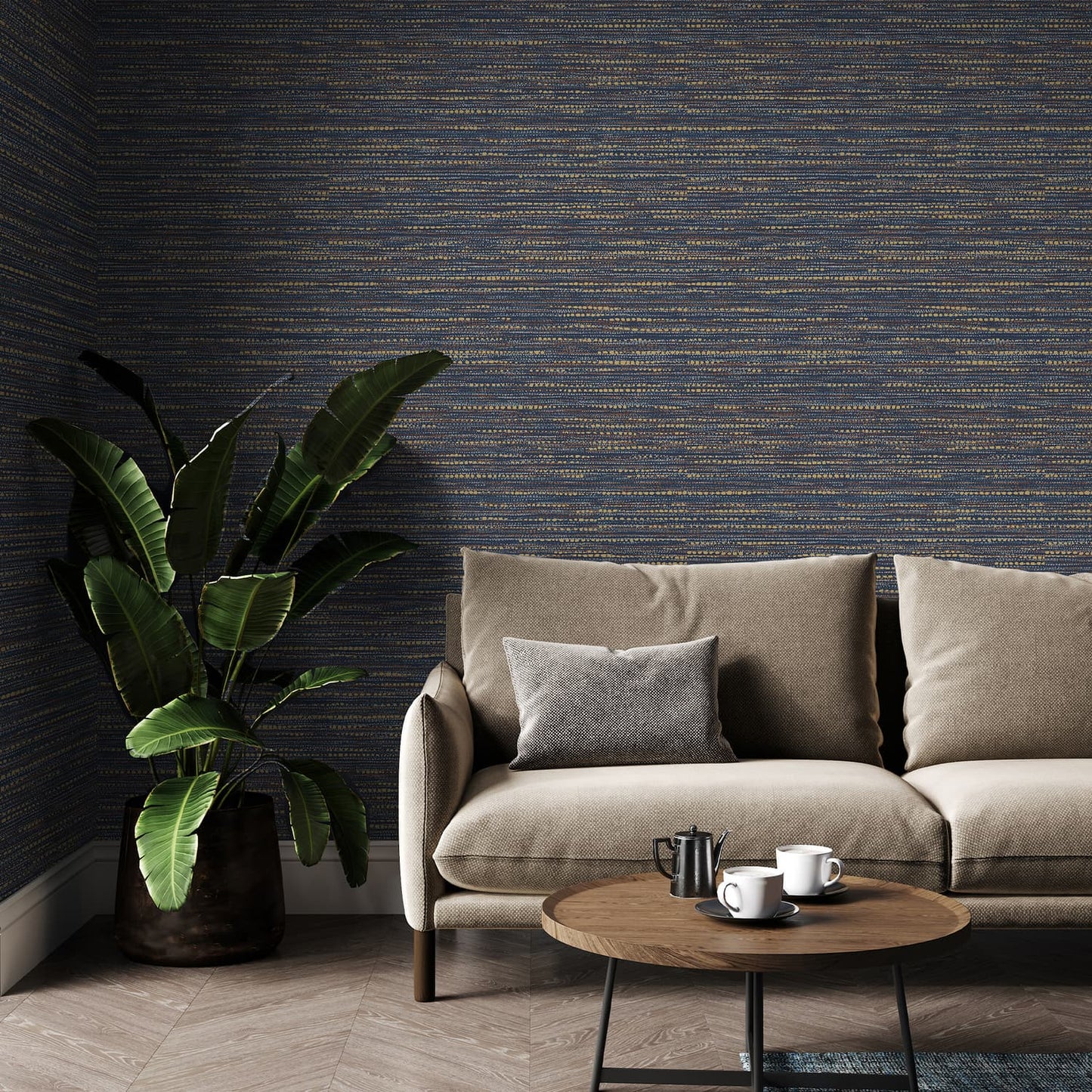 Chunky Horizontal Weave Wallpaper - Blue - Boutique Luxury