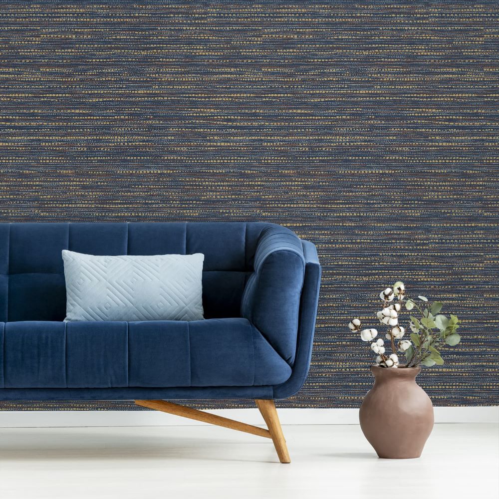 Chunky Horizontal Weave Wallpaper - Blue - Boutique Luxury