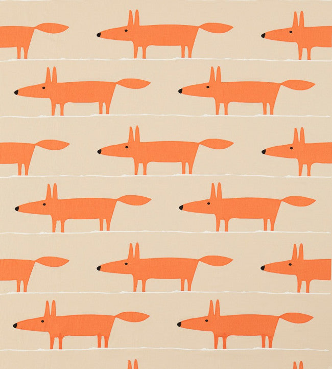 Mr Fox Applique Fabric - Tangerine / Linen