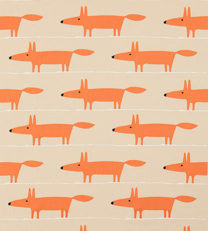 Mr Fox Applique Fabric - Tangerine / Linen