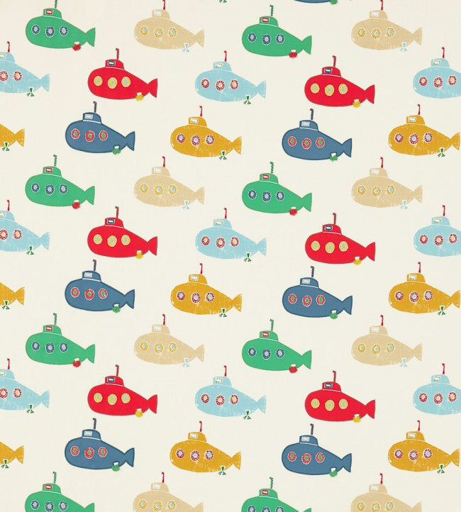 Up Periscope Fabric - Postboxred / Denim / Pea