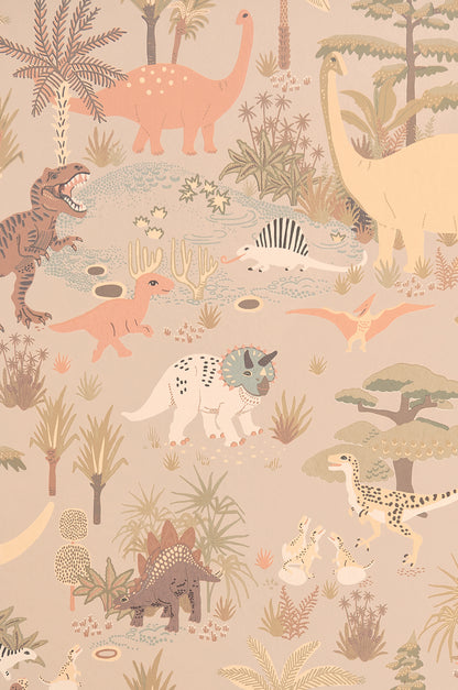 Dinosaur Vibes Sandy Beige Wallpaper - Majvillan