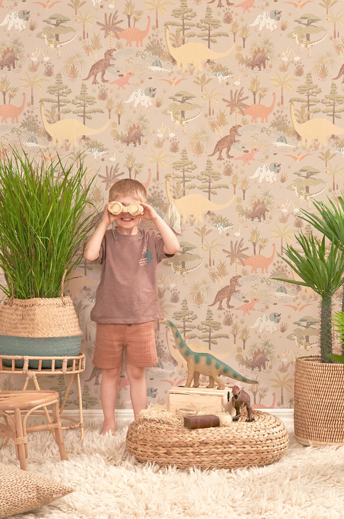 Dinosaur Vibes Sandy Beige Wallpaper - Majvillan