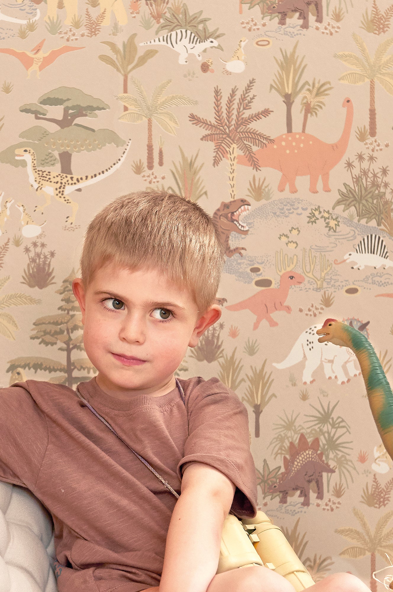 Dinosaur Vibes Sandy Beige Wallpaper - Majvillan