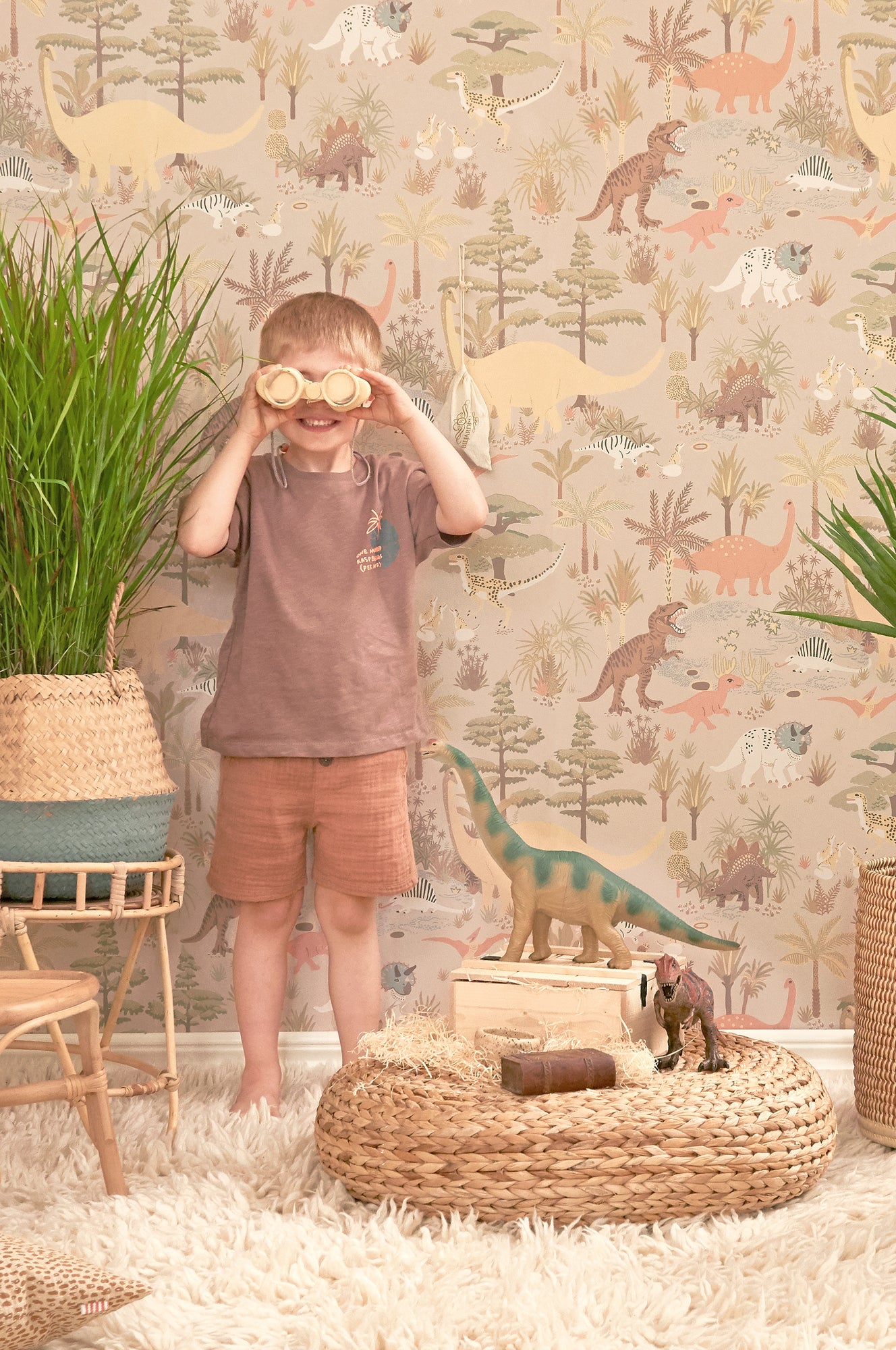 Dinosaur Vibes Sandy Beige Wallpaper - Majvillan