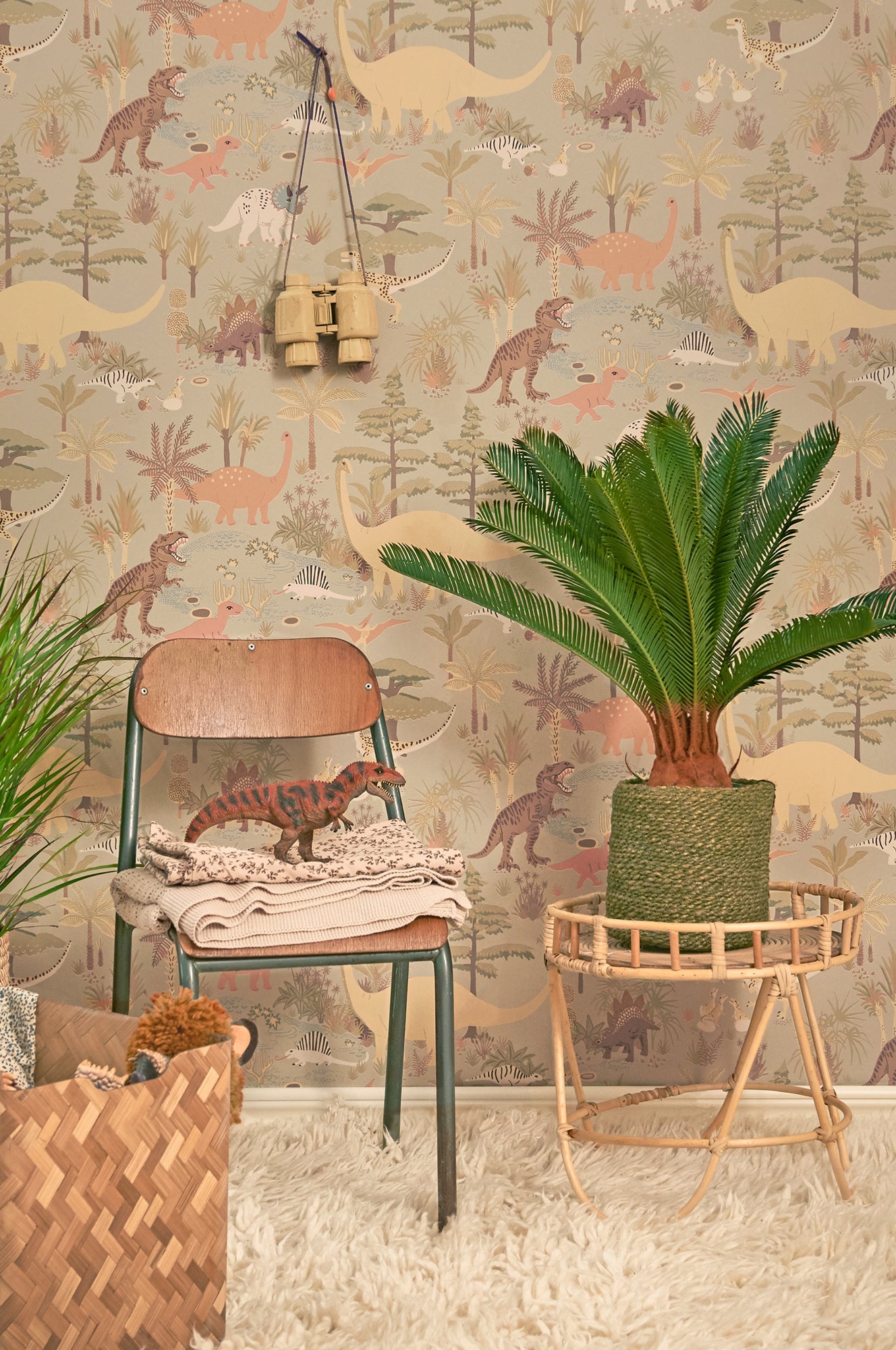 Dinosaur Vibes Soft Green Wallpaper - Majvillan