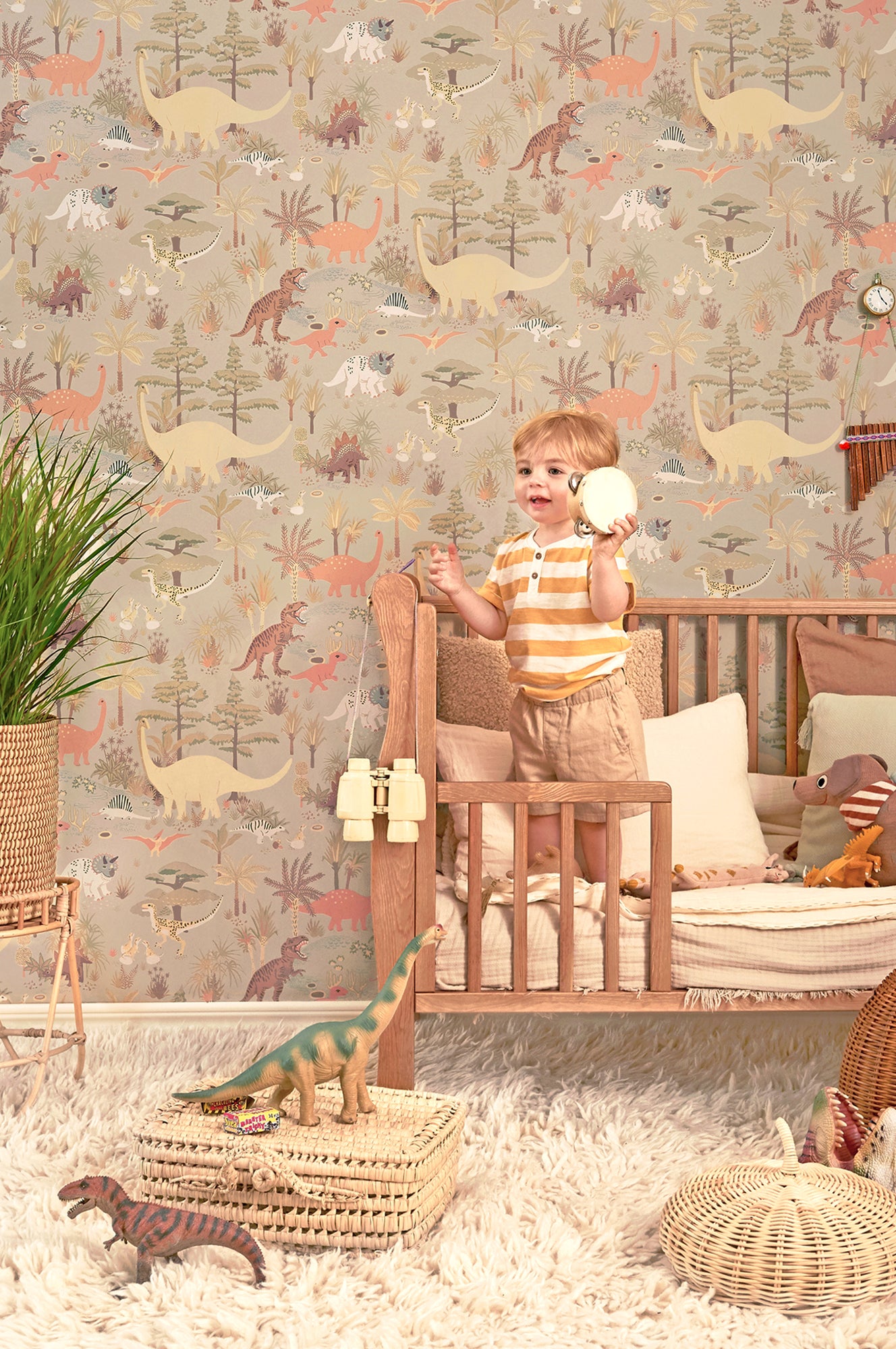Dinosaur Vibes Soft Green Wallpaper - Majvillan