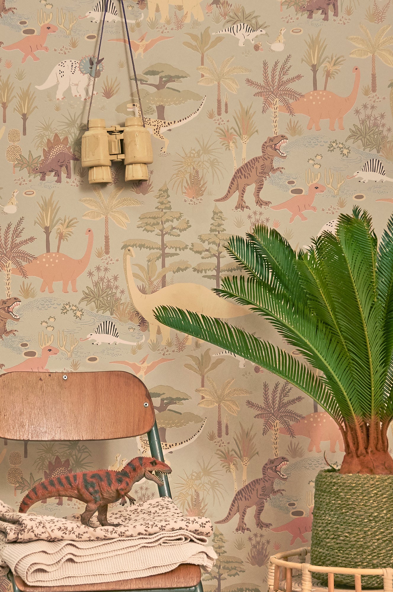 Dinosaur Vibes Soft Green Wallpaper - Majvillan