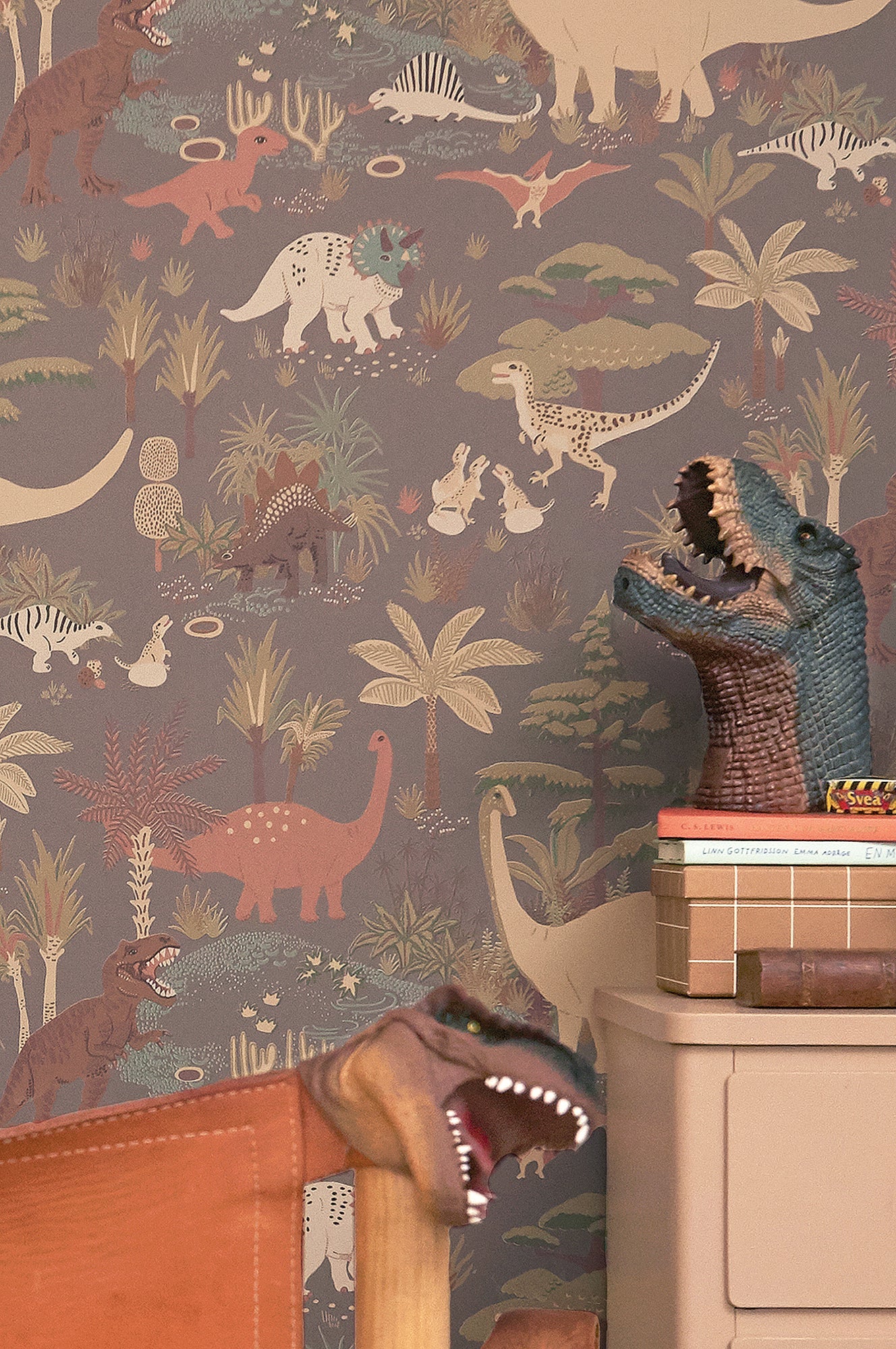 Dinosaur Vibes Evening Grey Wallpaper - Majvillan