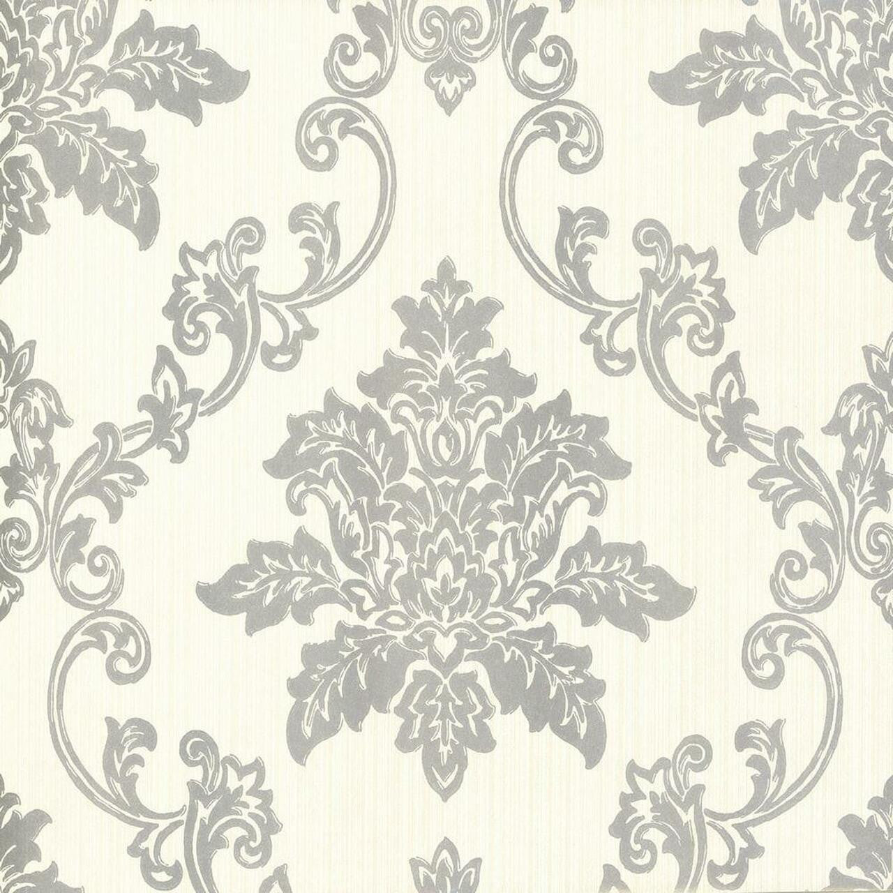 Hampton Silver Luxury Damask Wallpaper - 1838 wallcoverings