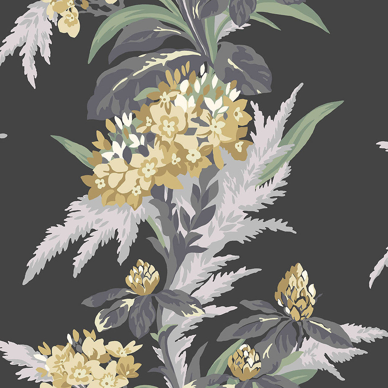 Aurora Jet Black Luxury Floral Wallpaper - 1838 wallcoverings