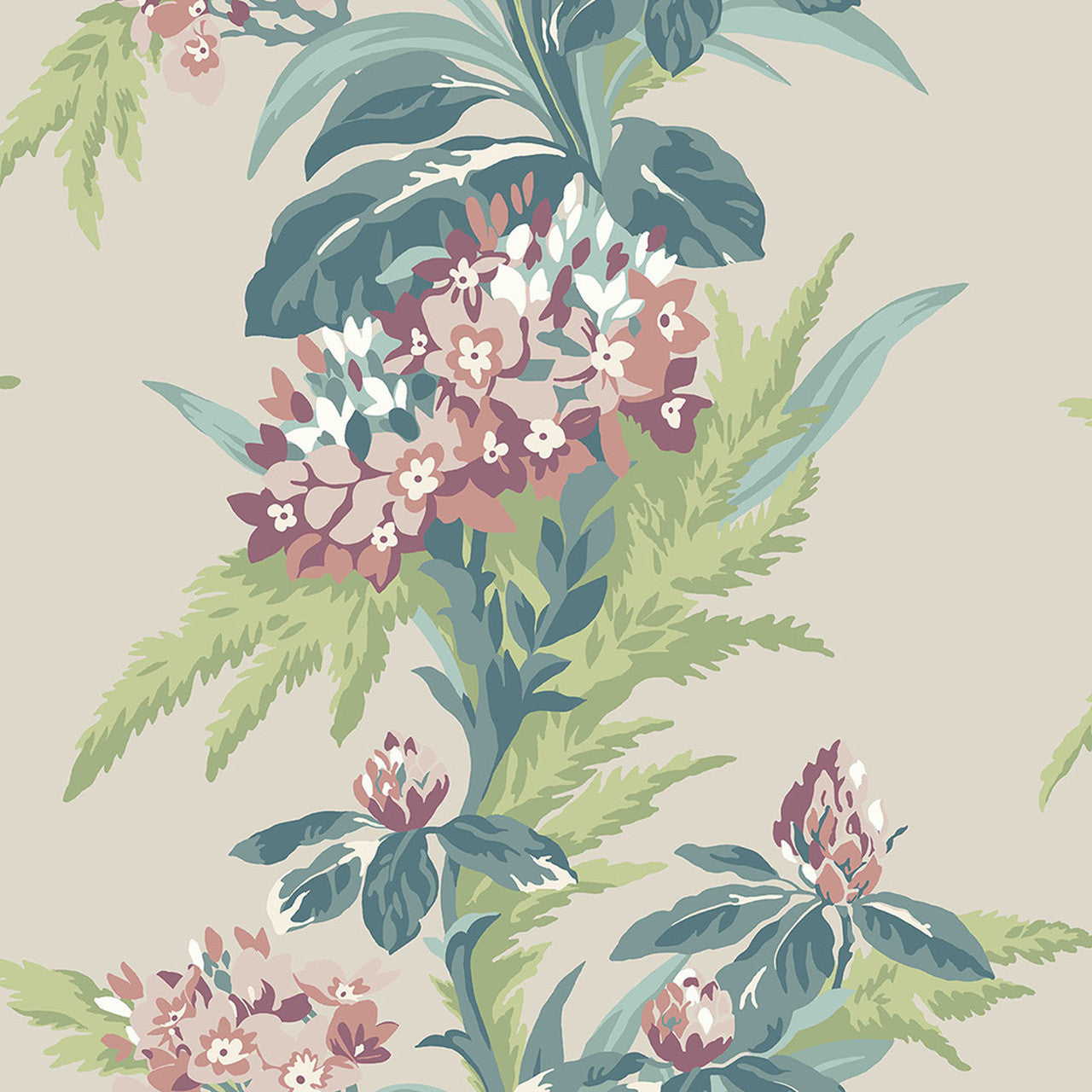 Aurora Moss Green and Pink Luxury Floral Wallpaper - 1838 wallcoverings