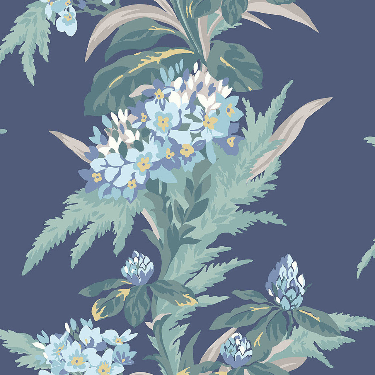 Aurora Lagoon Blue Luxury Floral Wallpaper - 1838 wallcoverings