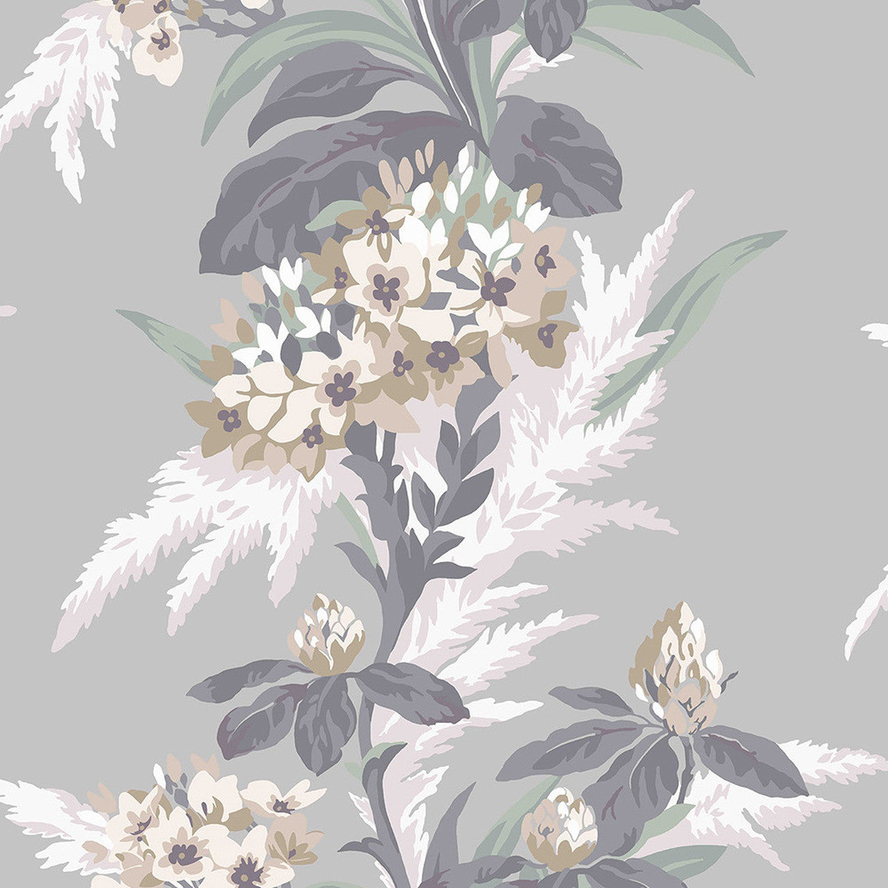 Aurora Mist Grey Luxury Floral Wallpaper - 1838 wallcoverings