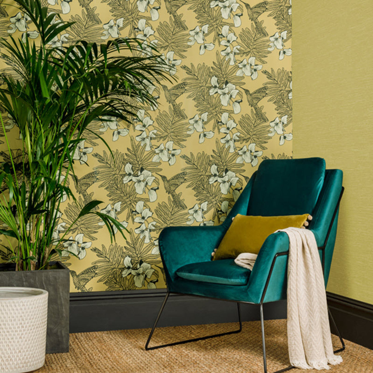 Hummingbird Mustard Yellow Luxury Bird Wallpaper - 1838 wallcoverings