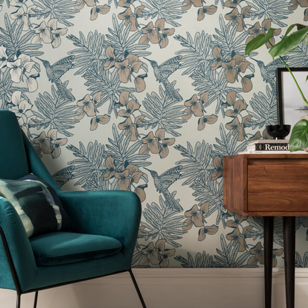 Hummingbird Lagoon Blue Luxury Floral Wallpaper - 1838 wallcoverings