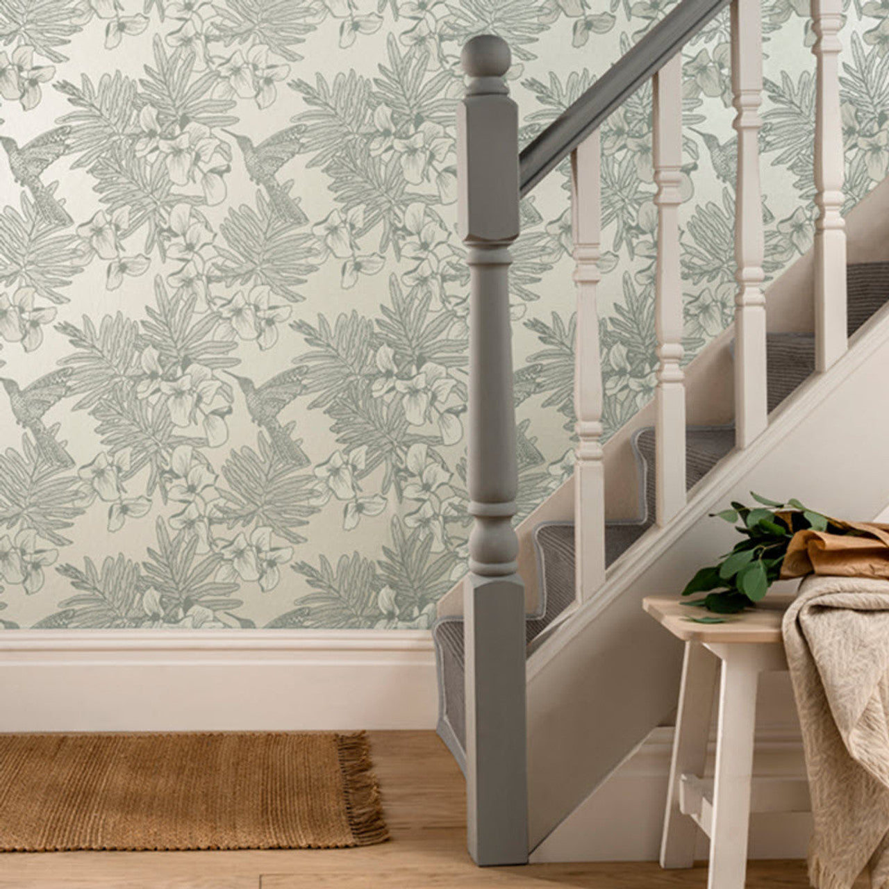 Hummingbird Mist Grey Luxury Floral Wallpaper - 1838 wallcoverings