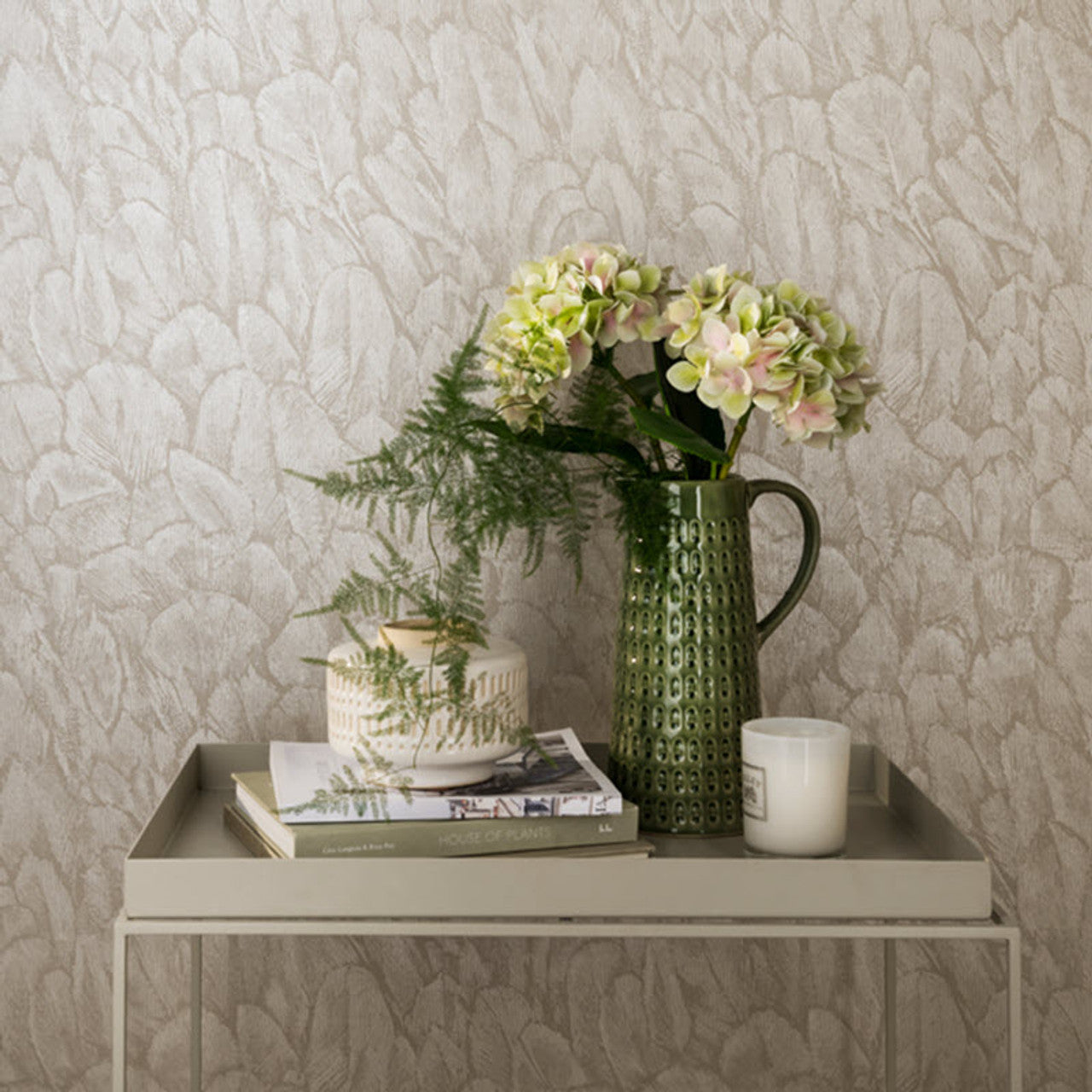 Tranquil Pearl Cream Luxury Feather Wallpaper - 1838 wallcoverings