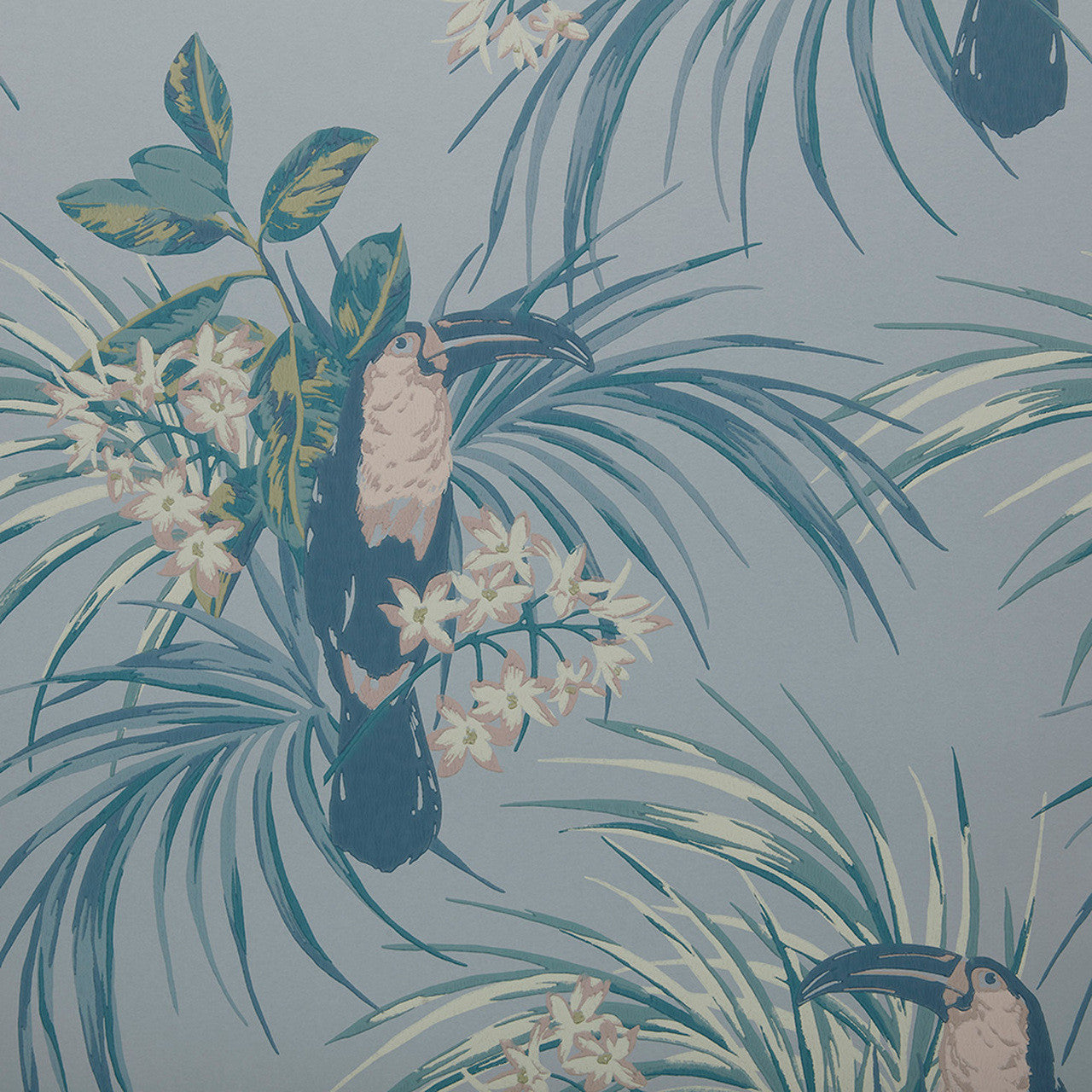 Le Toucan Pale Blue Luxury Bird Wallpaper - 1838 wallcoverings