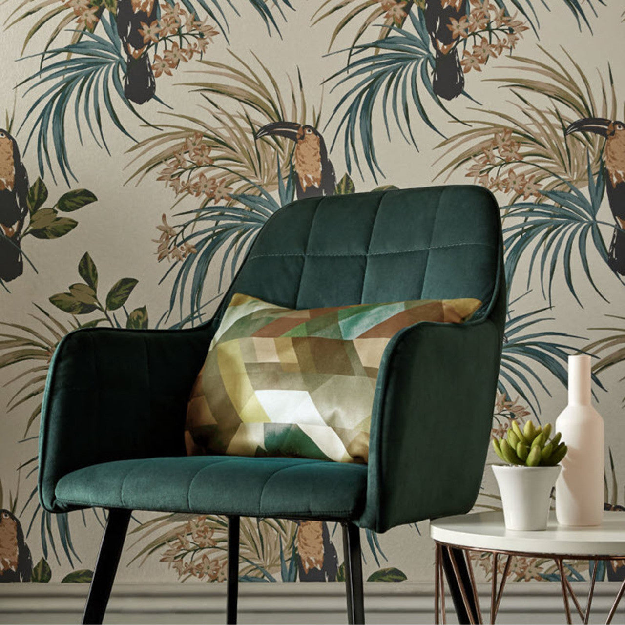 Le Toucan Emerald Green Luxury Bird Wallpaper - 1838 wallcoverings