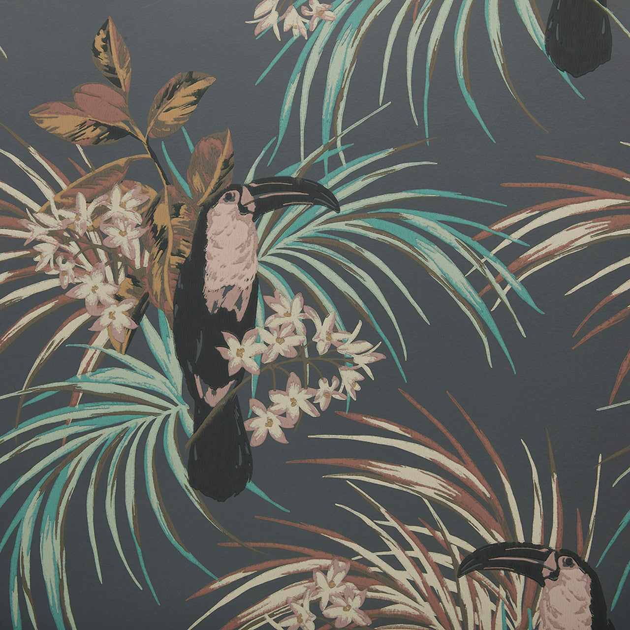 Le Toucan Charcoal Black Luxury Bird Wallpaper - 1838 wallcoverings