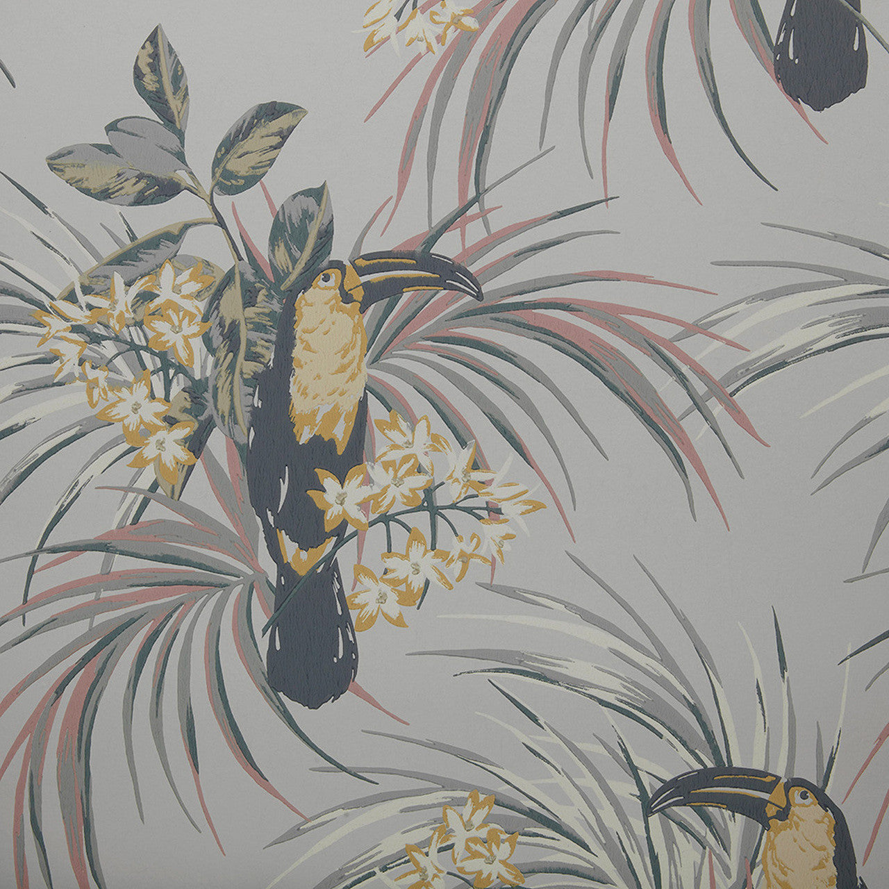 Le Toucan Soft Grey Luxury Bird Wallpaper - 1838 wallcoverings