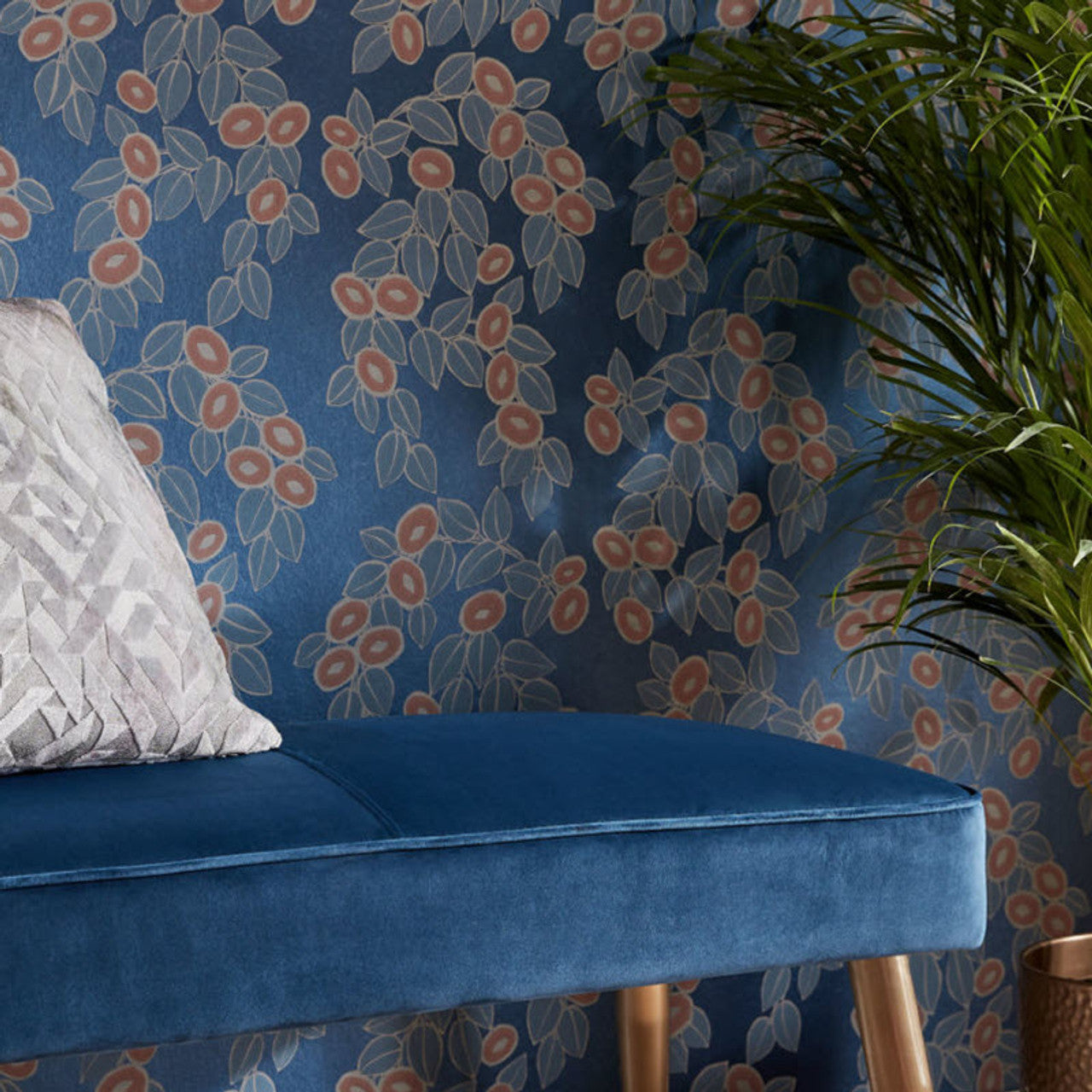 Rosetta Midnight Blue Luxury Leaf Wallpaper - 1838 wallcoverings