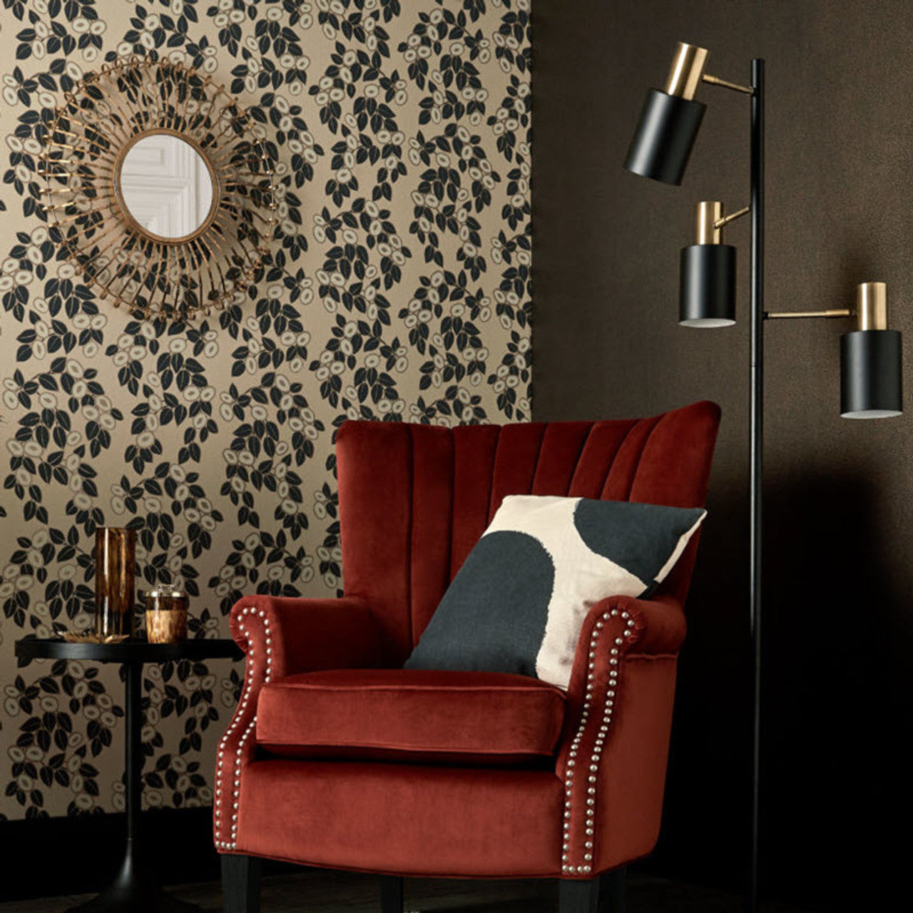 Rosetta Jet Black Luxury Leaf Wallpaper - 1838 wallcoverings