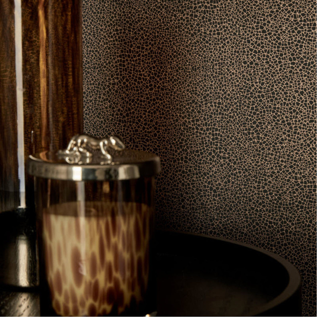 Emile Jet Black Luxury Crackle Wallpaper - 1838 wallcoverings