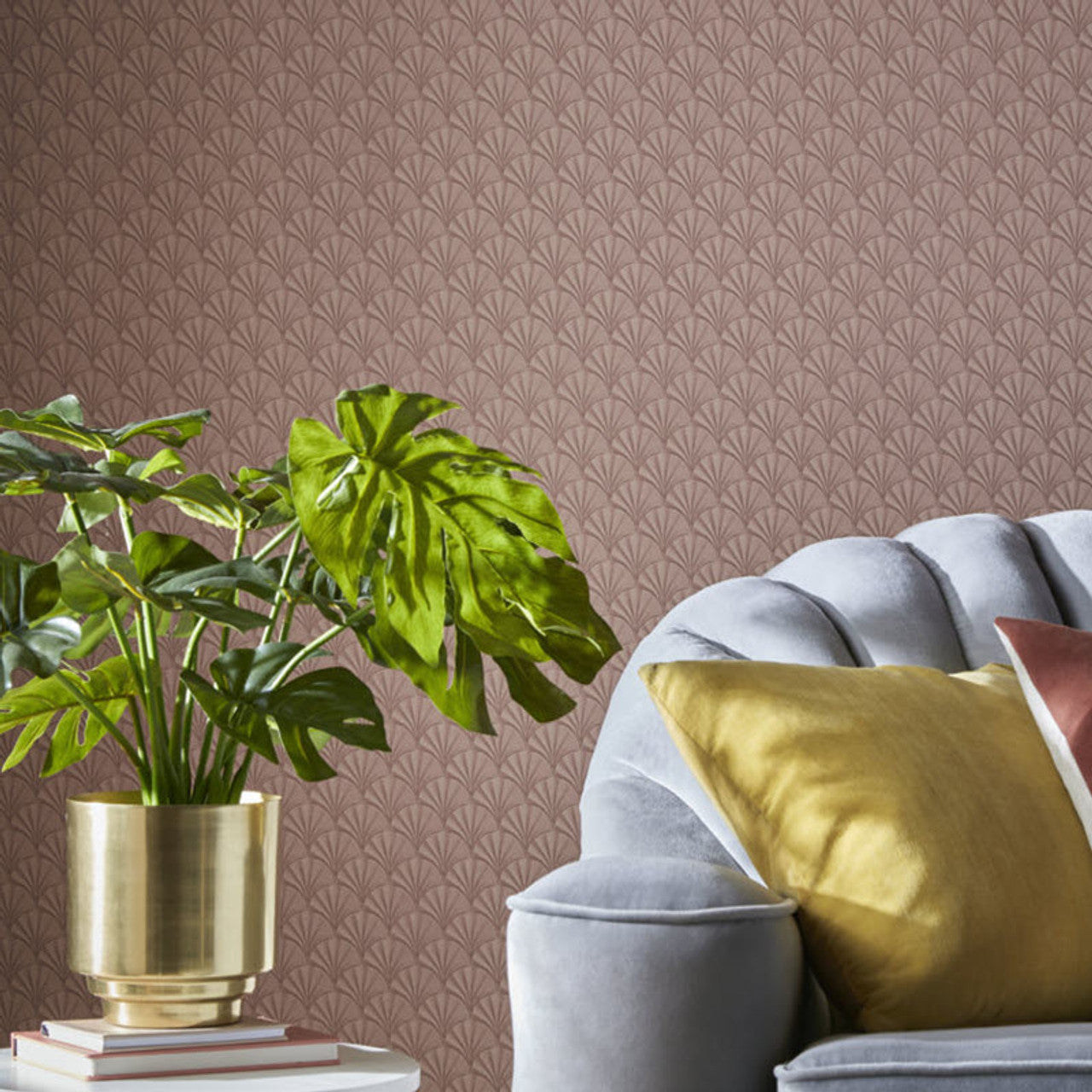 Elodie Coral Pink Luxury Art Deco Wallpaper - 1838 wallcoverings