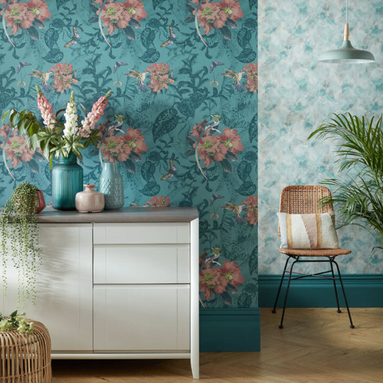 Hedgerow Mineral Green Luxury Feature Wallpaper - 1838 wallcoverings