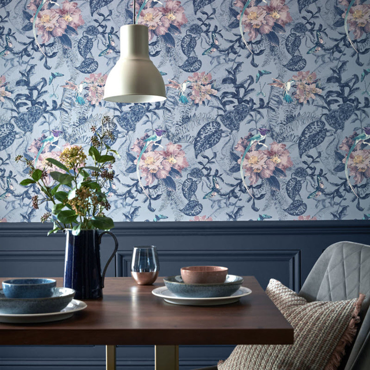 Hedgerow Blue Dusk Luxury Feature Wallpaper - 1838 wallcoverings