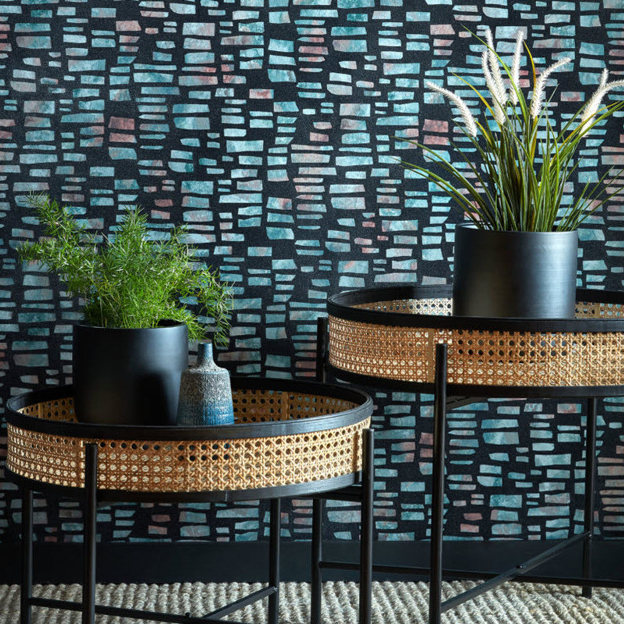 Fusion Mineral Black Luxury Flock Wallpaper - 1838 wallcoverings