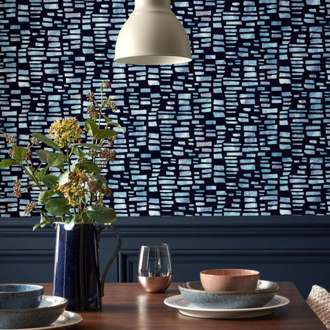 Fusion Blue Dusk Luxury Flock Wallpaper - 1838 wallcoverings