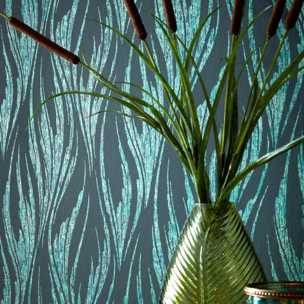 Ripple Mineral Green and Black Luxury Feature Wallpaper - 1838 wallcoverings