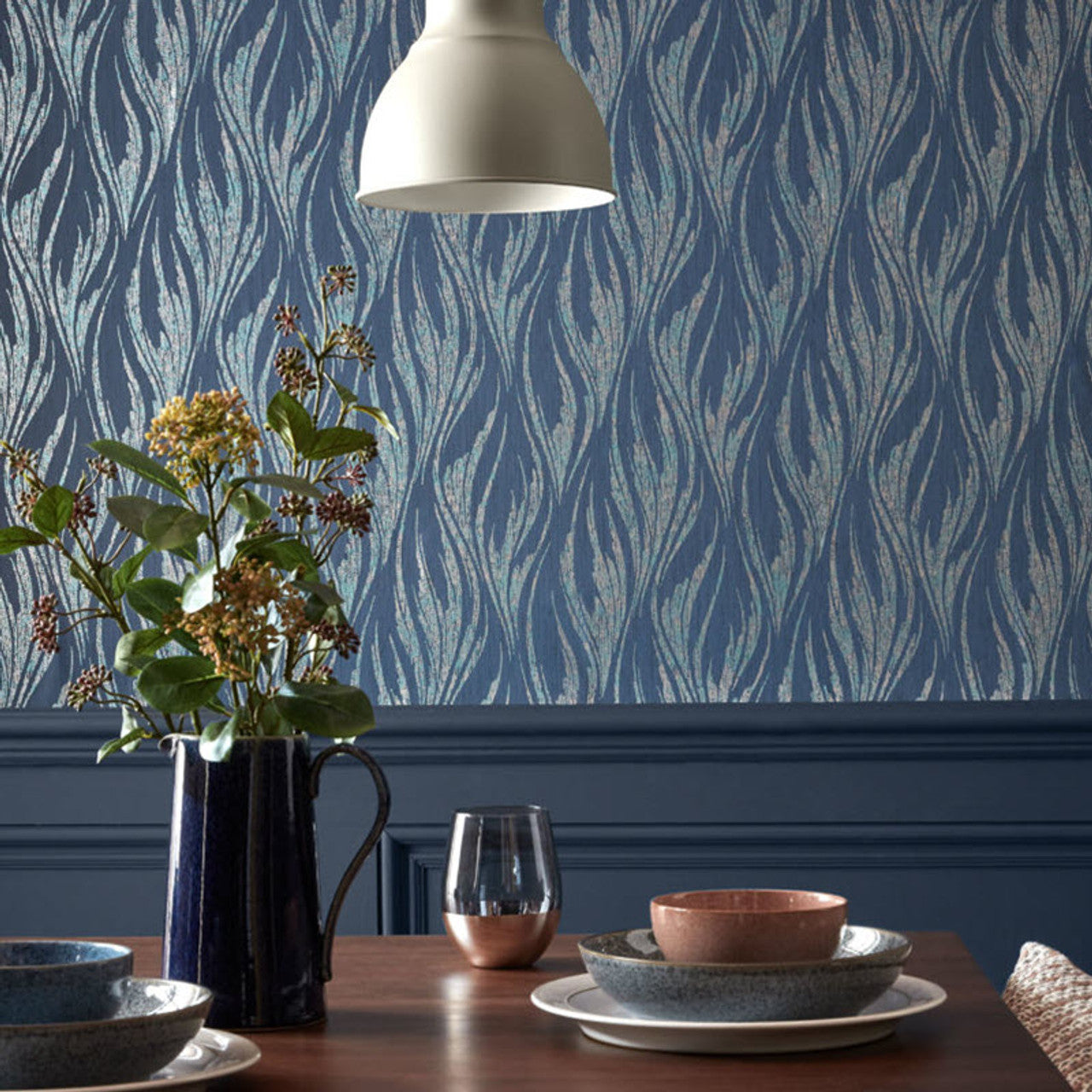 Ripple Blue Dusk Luxury Feature Wallpaper - 1838 wallcoverings