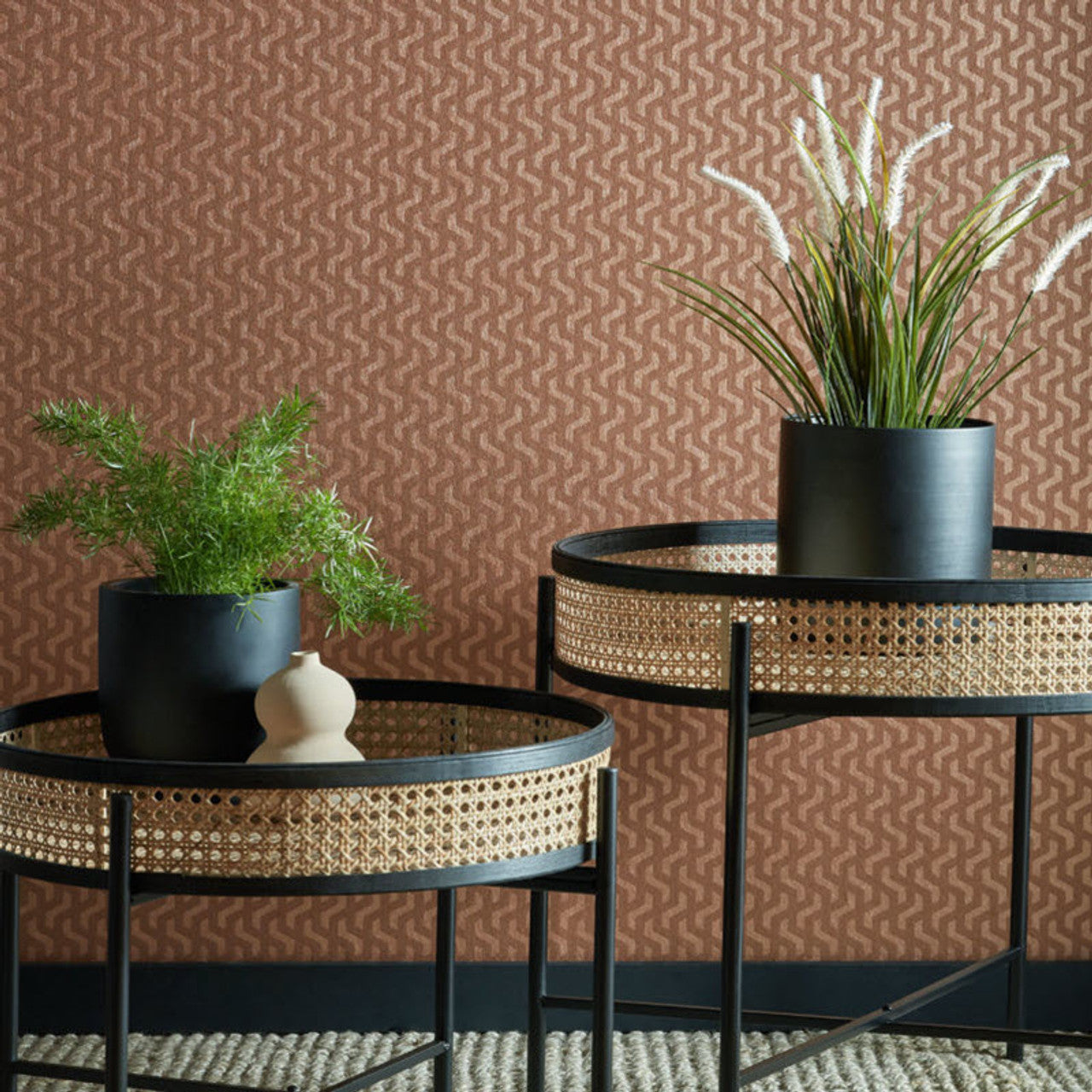 Rattan Burnt Orange Luxury Geometric Wallpaper - 1838 wallcoverings