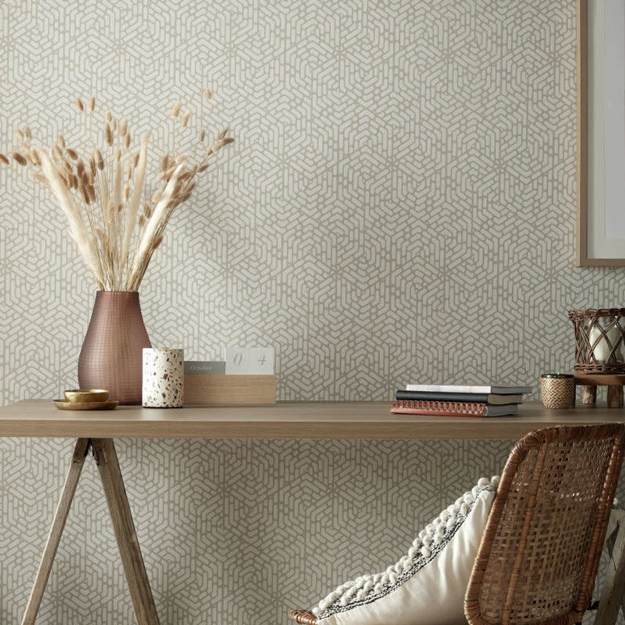 V&A Willow Barley Neutral Luxury Geometric Wallpaper - 1838 wallcoverings