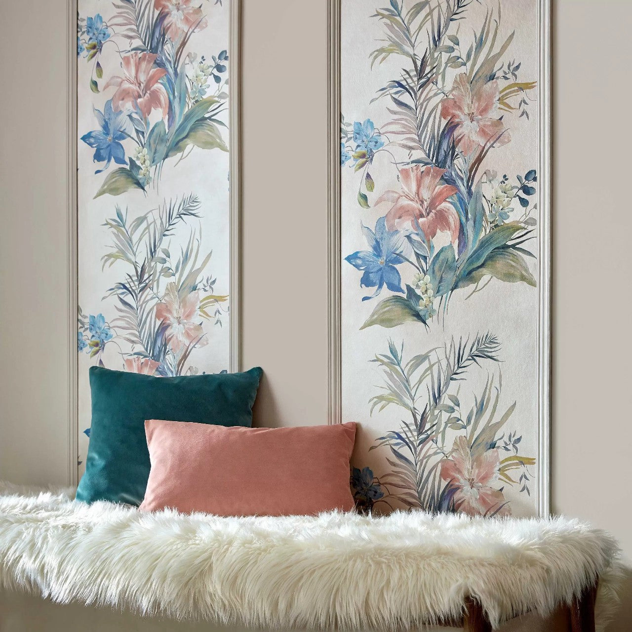 Lilliana Cream Luxury Floral Wallpaper - 1838 wallcoverings