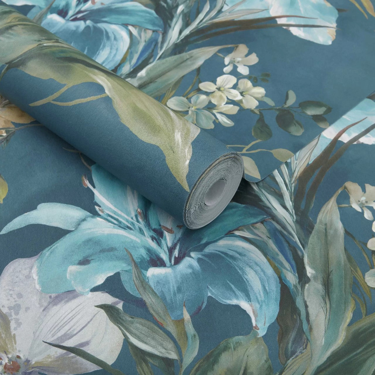 Lilliana Peacock Blue Luxury Floral Wallpaper - 1838 wallcoverings