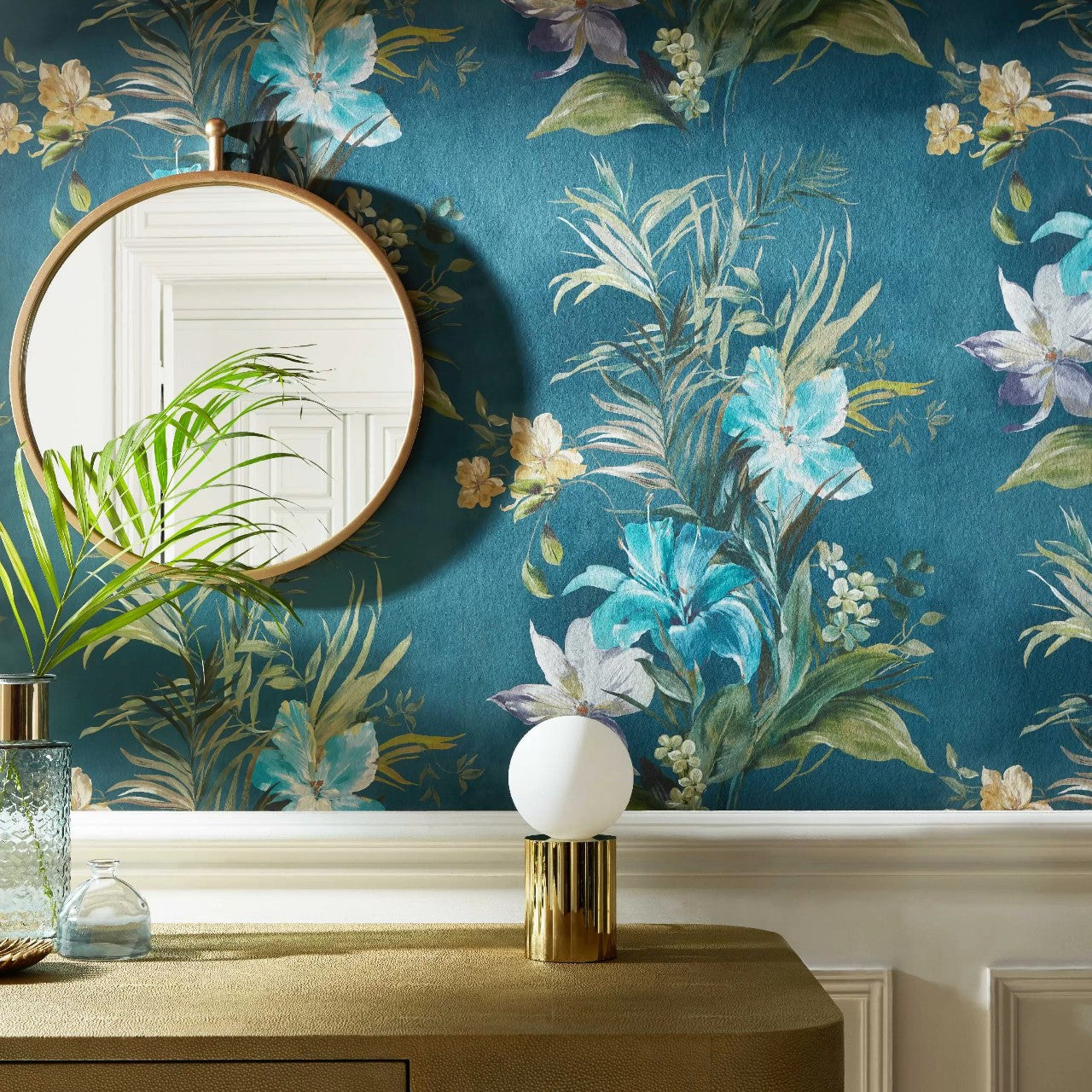 Lilliana Peacock Blue Luxury Floral Wallpaper - 1838 wallcoverings