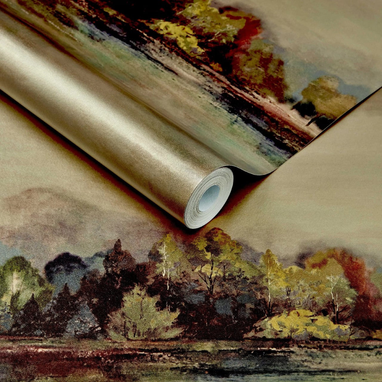 Lakeside Autumn Gold Luxury Landscape Wallpaper - 1838 wallcoverings