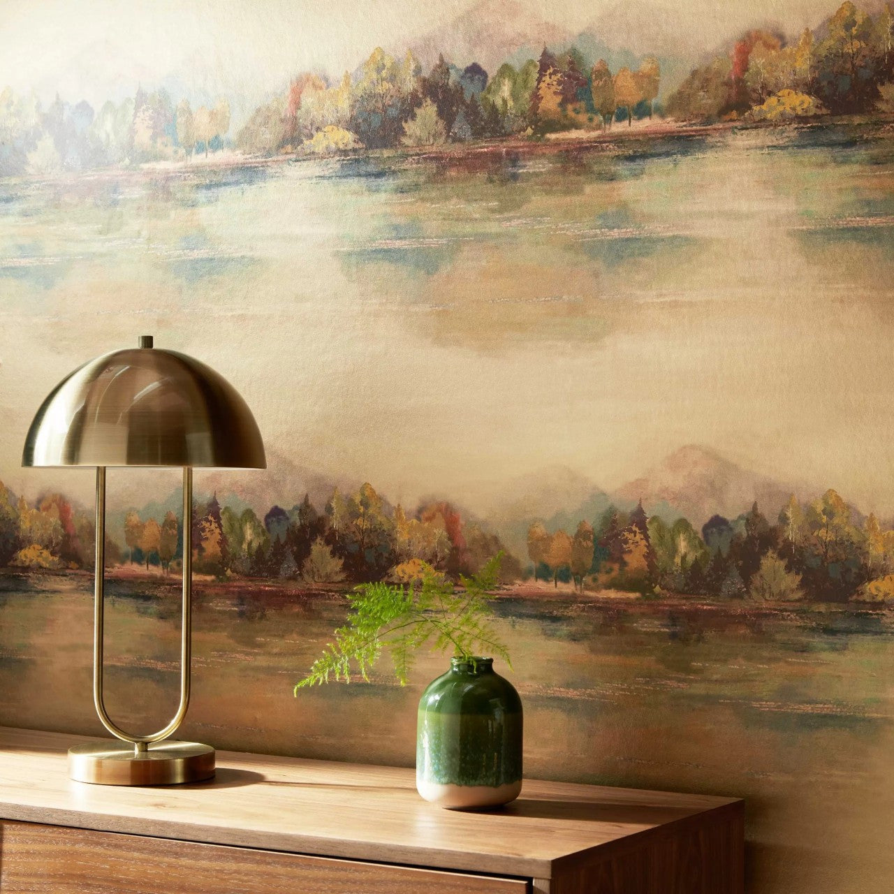 Lakeside Autumn Gold Luxury Landscape Wallpaper - 1838 wallcoverings