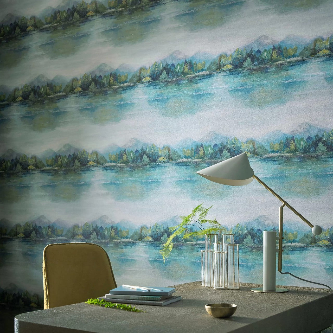 Lakeside Fern Green Luxury Landscape Wallpaper - 1838 wallcoverings